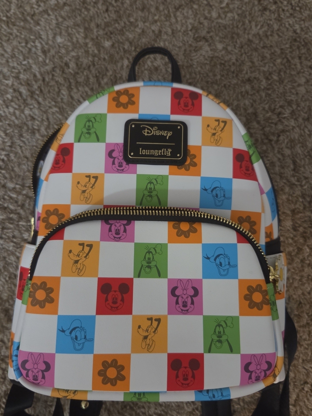 Loungefly Kids White Multicolor Disney Checkerboard Mini Backpack